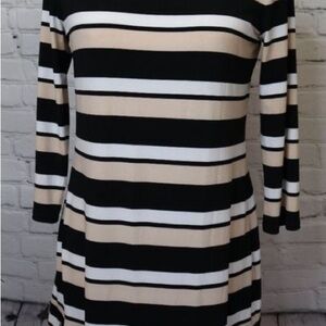 White House Black Market Striped Black and Cream Dress with pleats